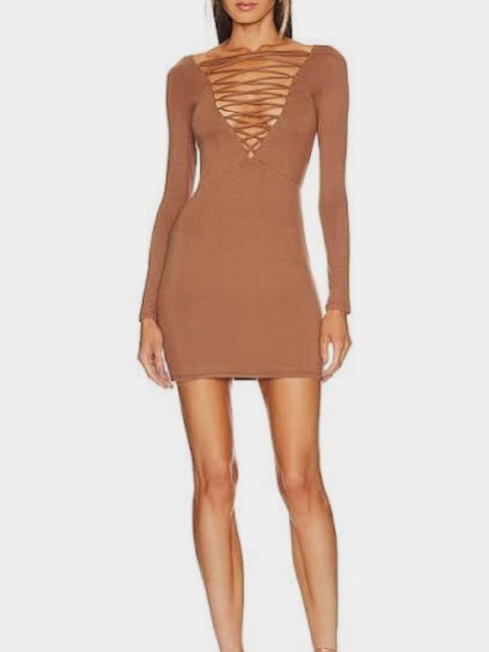 Michael Costello x REVOLVE, Dean Mini Dress in Brown, size Small.